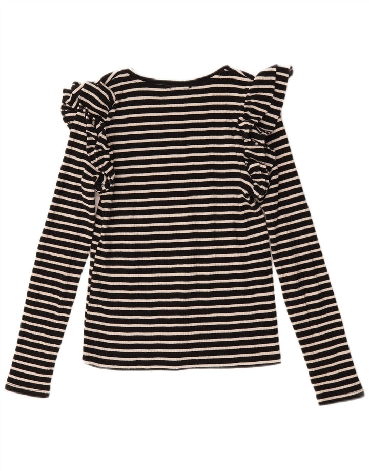 Top feminino Zara de manga comprida UK 12 listrado preto médio