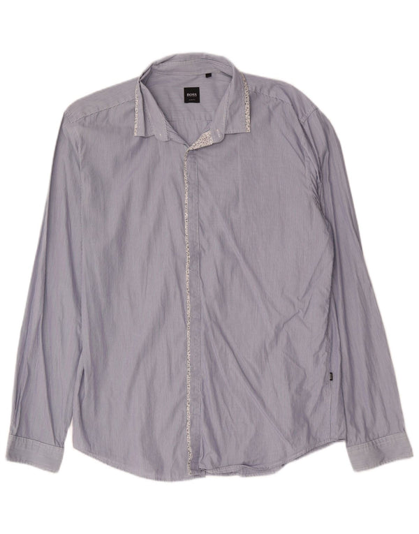 Camisa Slim Fit Masculina Hugo Boss XL Azul Risca de Giz