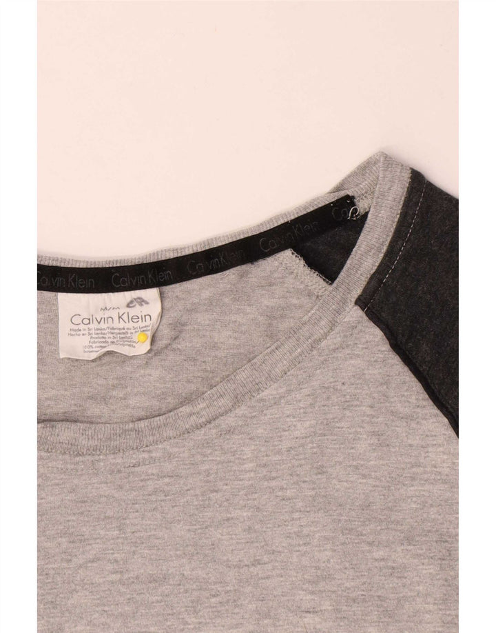 Calvin Klein Camiseta masculina gráfica manga comprida cinza médio algodão colorblock
