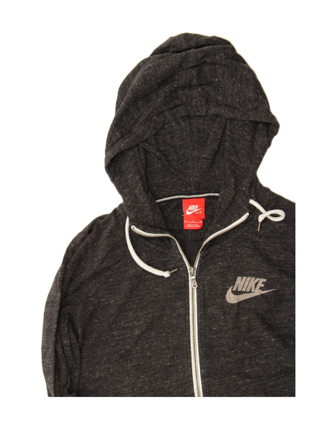 NIKE Womens Zip Hoodie Sweater UK 14 Medium Grey Flecked Cotton Vintage Nike and Second-Hand Nike from Messina Hembry 