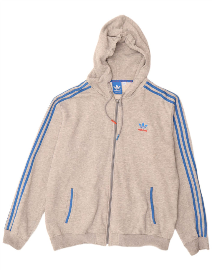 ADIDAS Mens Zip Hoodie Sweater XL Cinza Algodão