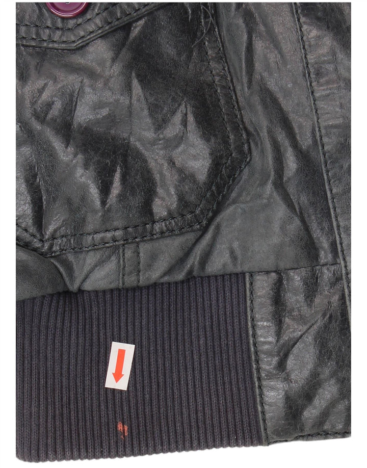 Jaqueta de couro bomber feminina vintage IT 46 grande couro azul marinho