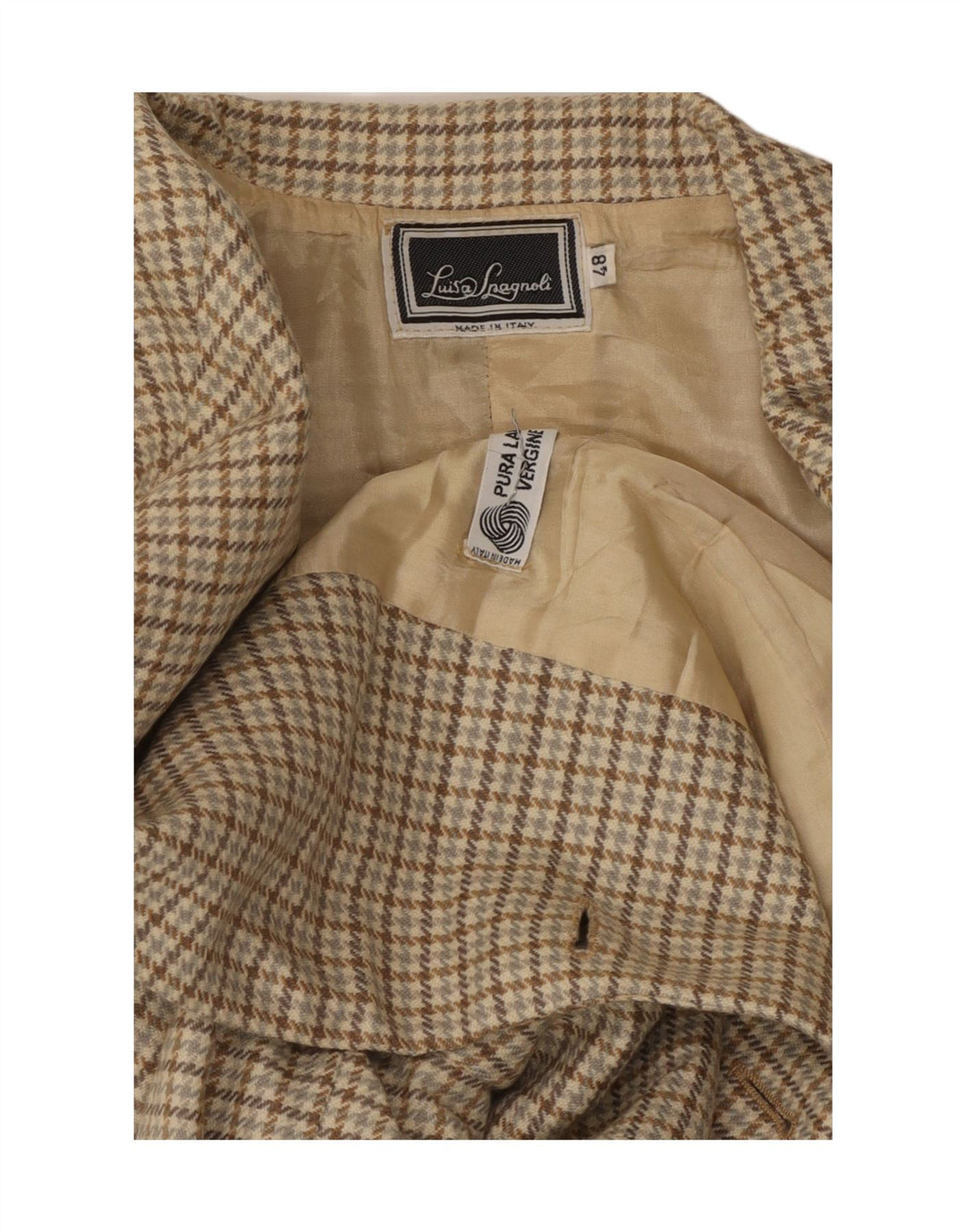 Luisa Spagnoli Jaqueta blazer feminina de 2 botões IT 48 XL Bege Houndstooth