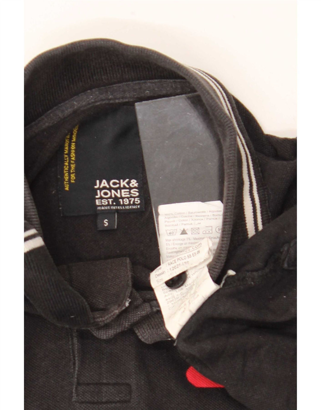 Camisa polo masculina Jack & Jones com estampa gráfica pequena de algodão preto