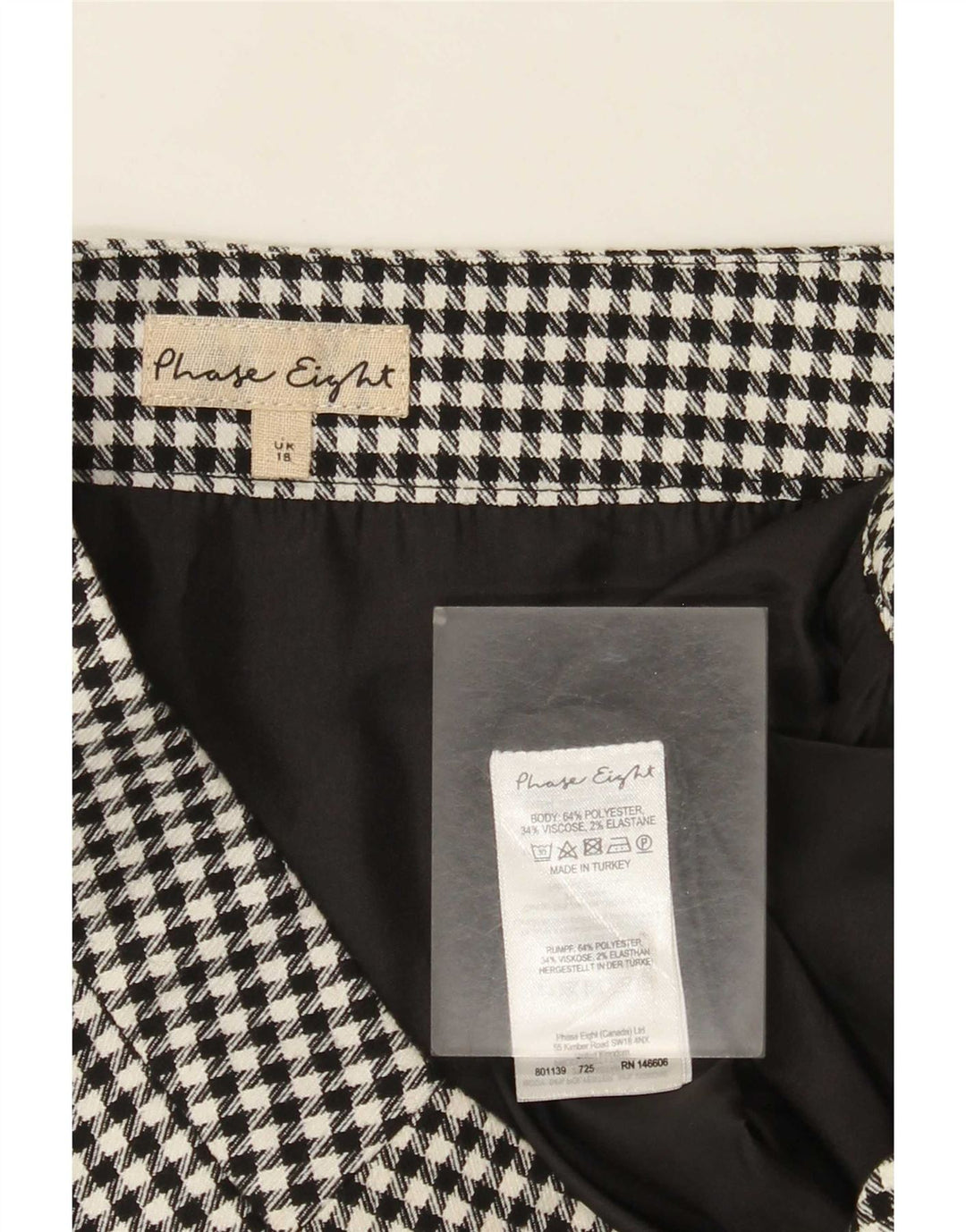 Fase Oito Mini Saia Feminina Reino Unido 18 XL W38 Poliéster Houndstooth Preto