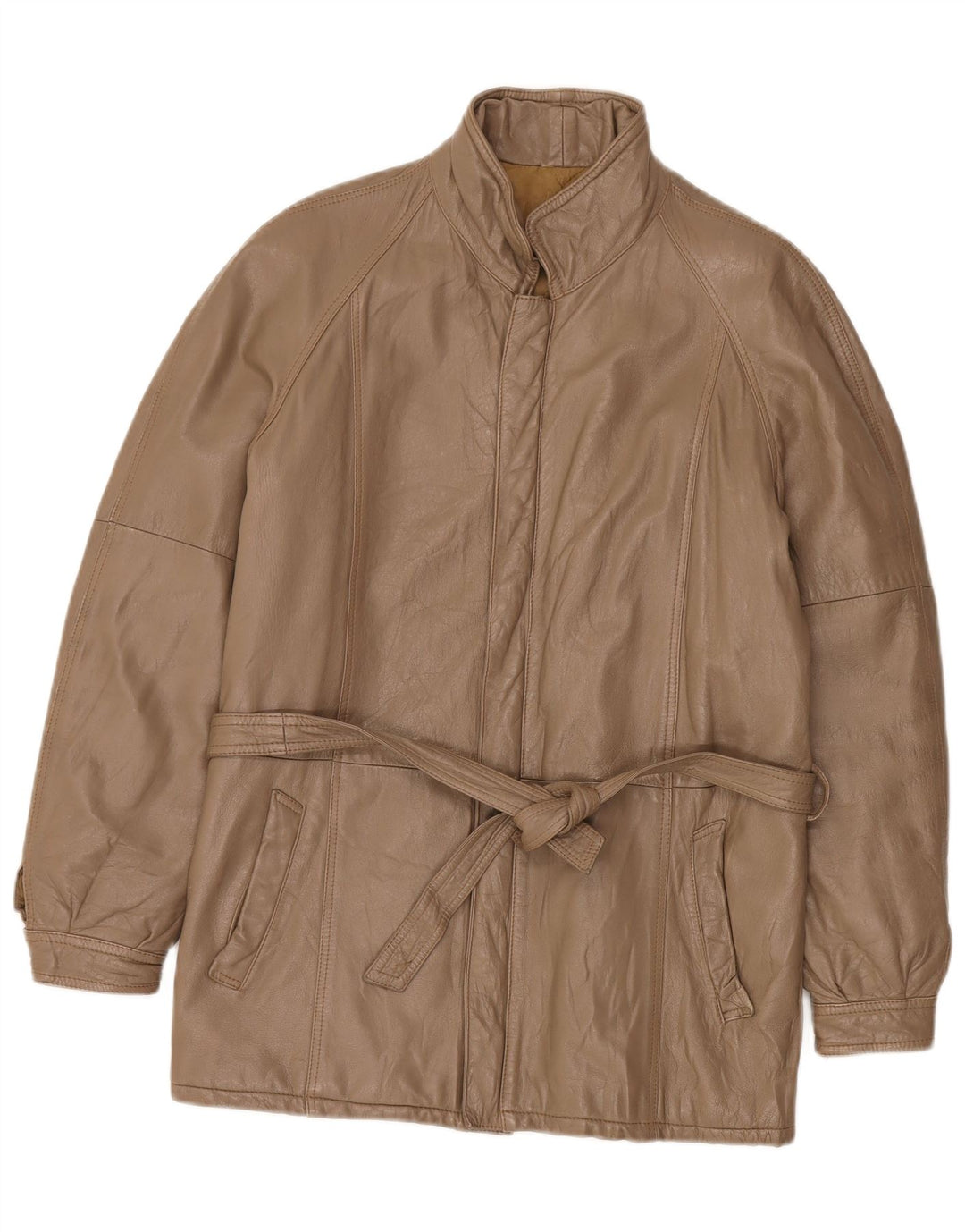 Jaqueta de couro feminina vintage UK 14 marrom médio