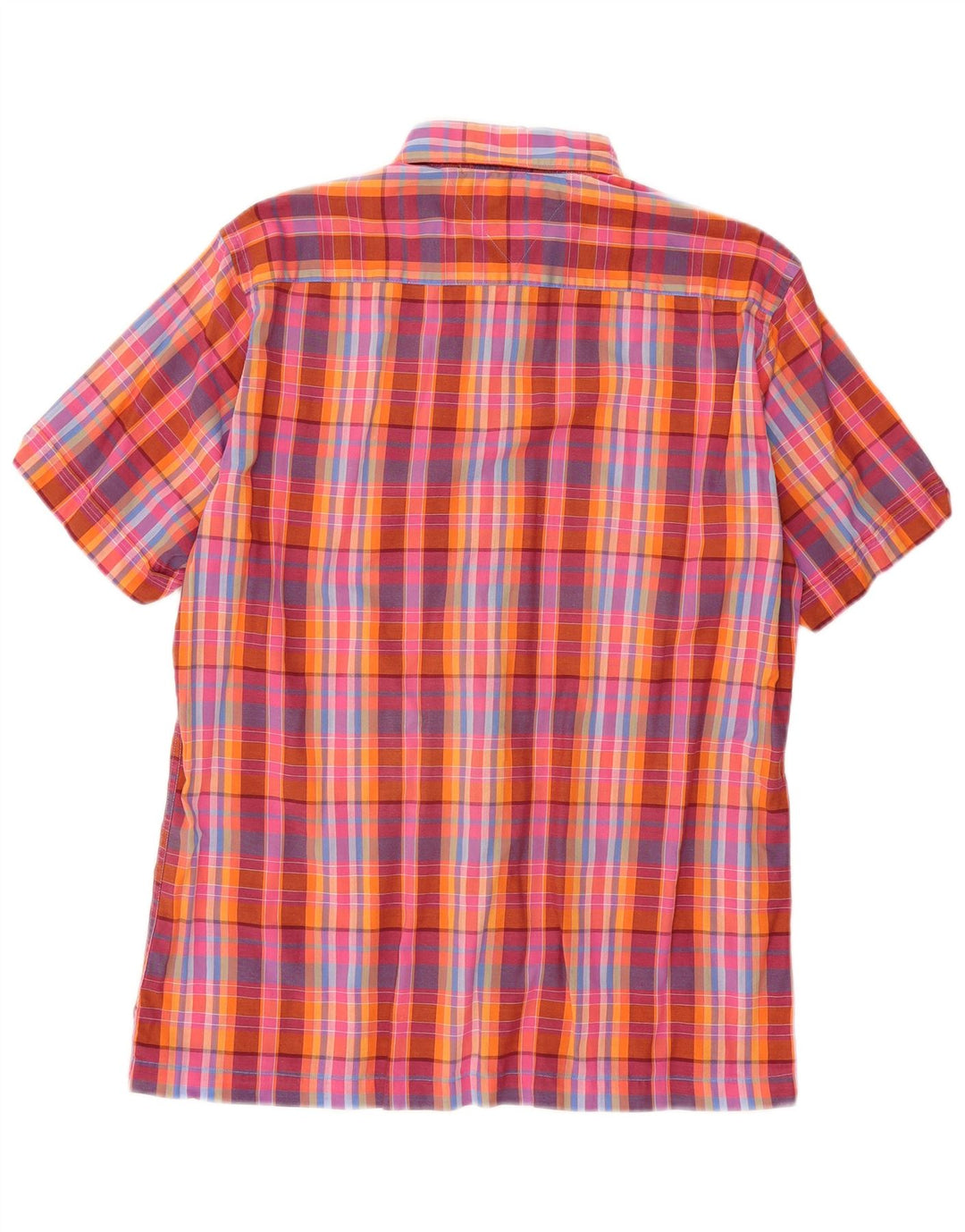 Camisa masculina de manga curta Tommy Hilfiger, algodão xadrez vermelho médio