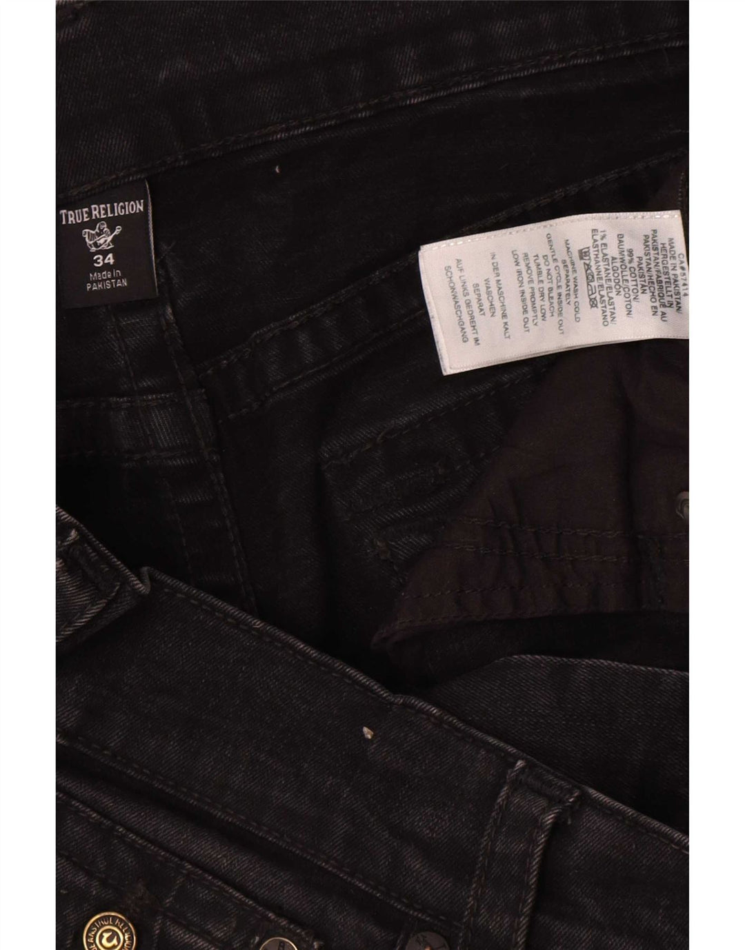 True Religion Mens Jeans Slim W34 L31 Algodão Preto