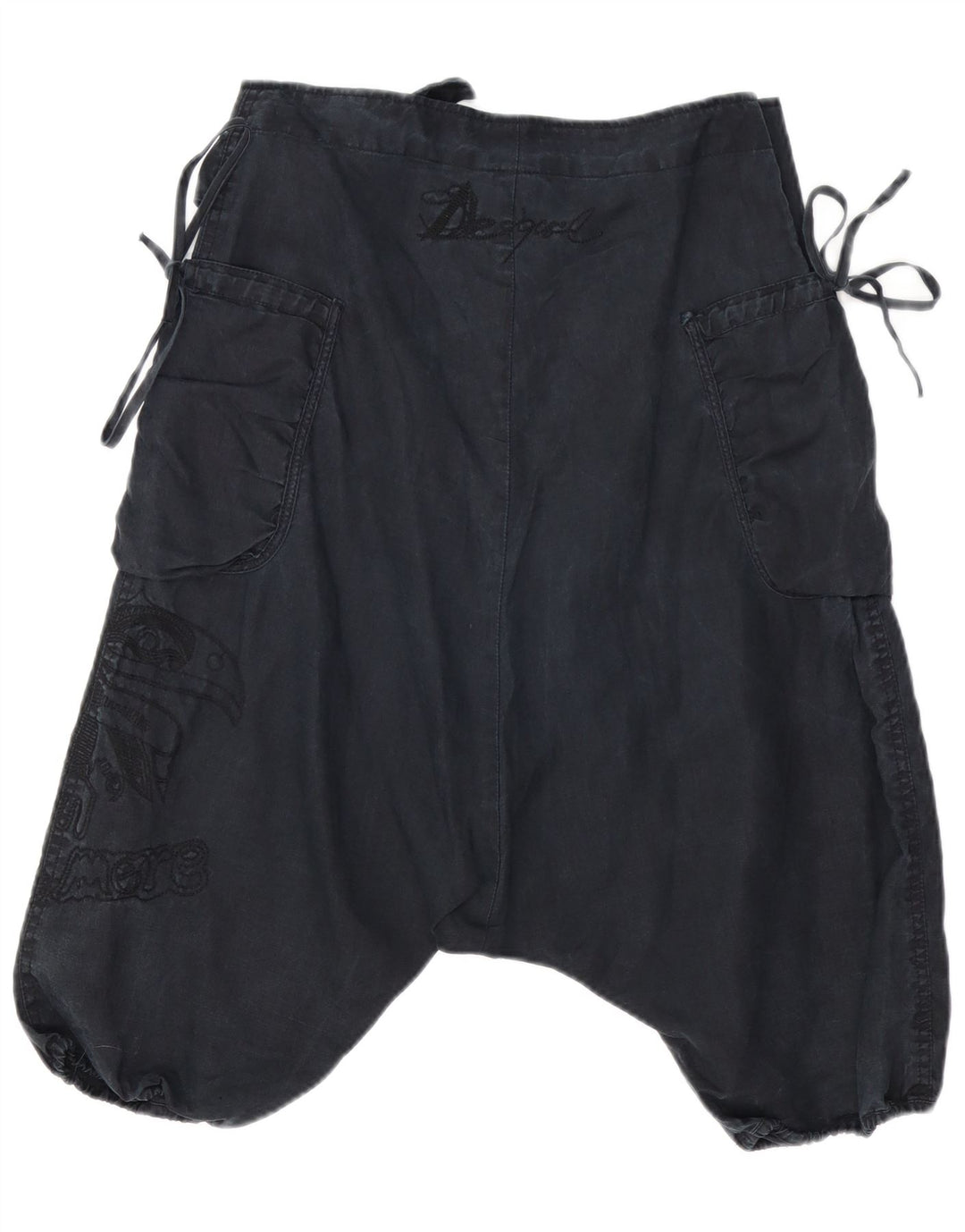 DESIGUAL Shorts Cargo Feminino Gráfico Harem EU 34 XS W30 Preto Ramie