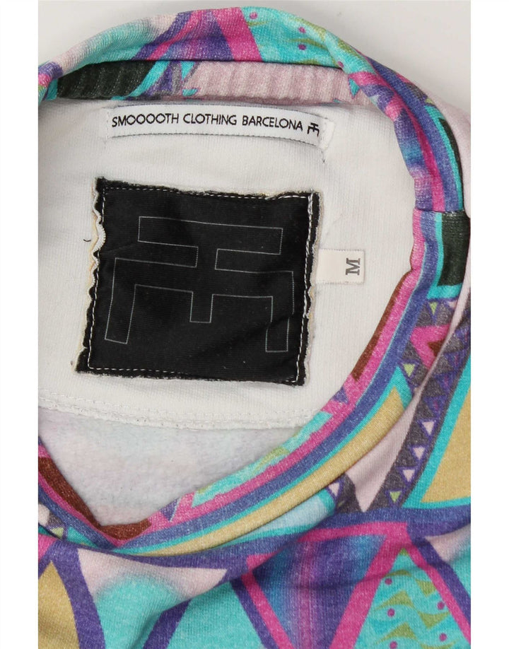 Suéter feminino vintage UK 14 médio multicolorido geométrico