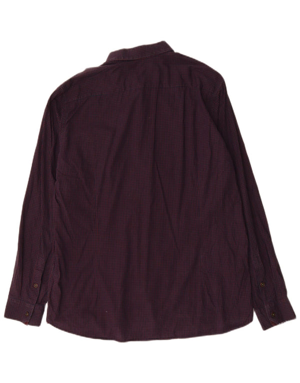 Camisa masculina Ted Baker tamanho 6 2XL algodão guingão roxo