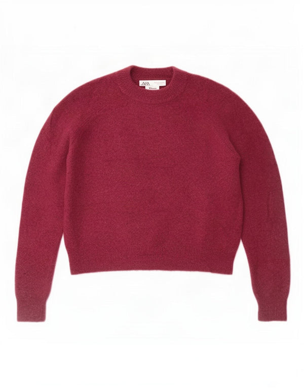 Suéter feminino Zara com gola redonda grande e gola redonda, Reino Unido 10 pequeno Borgonha