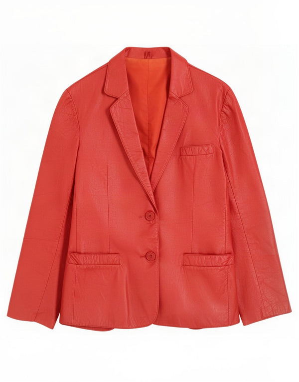 Jaqueta blazer feminina vintage de couro com 2 botões Reino Unido 12 vermelho médio