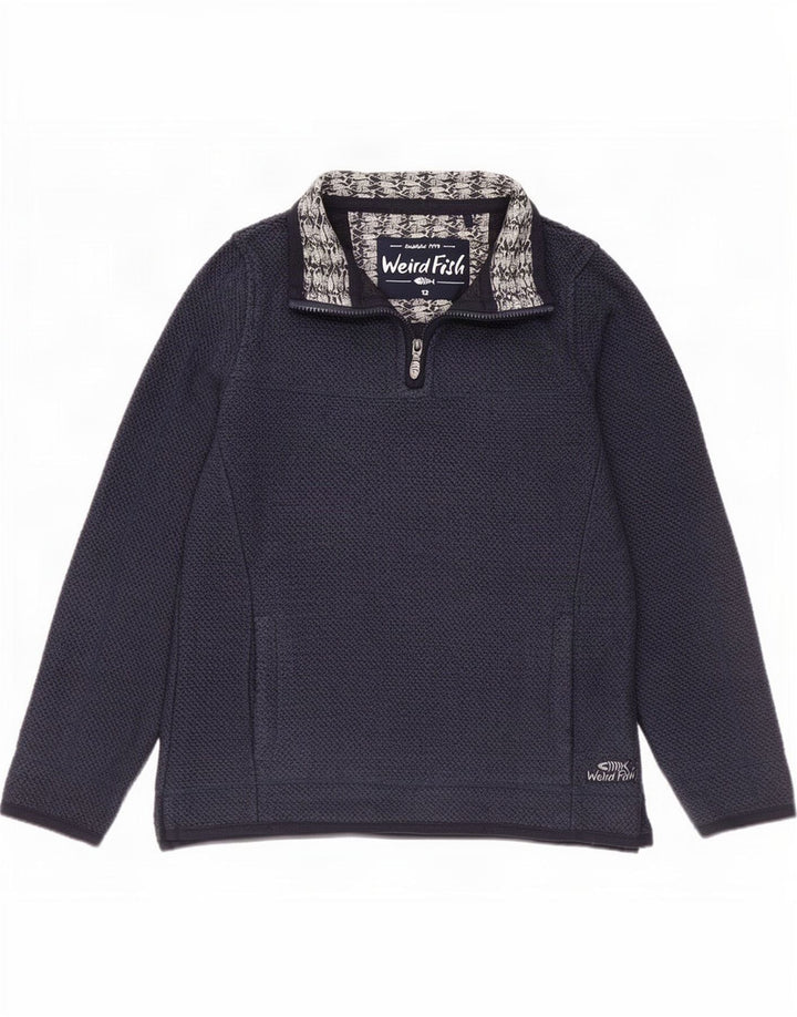 Moletom feminino Weird Fish com zíper e gola alta Reino Unido 12 algodão azul marinho médio