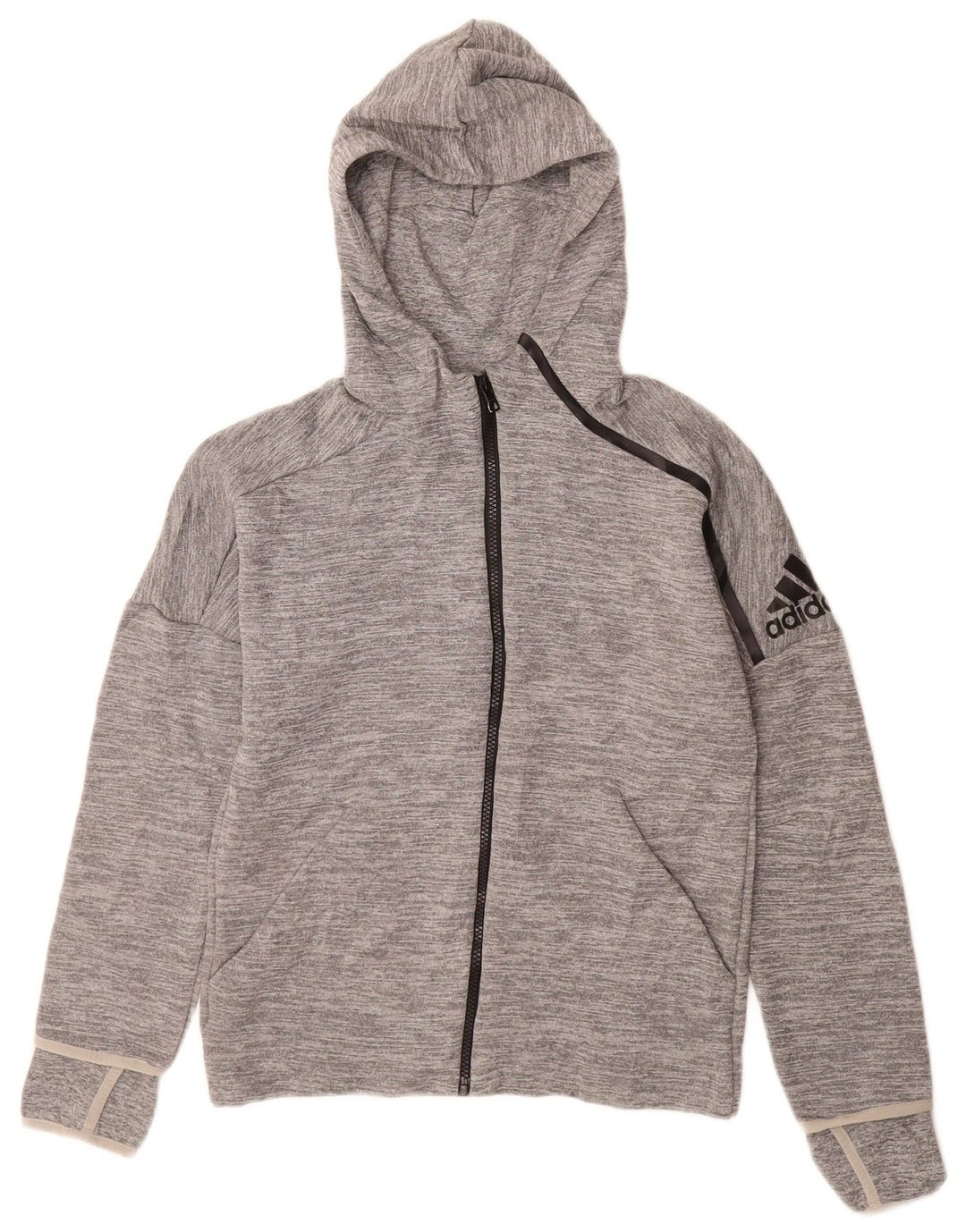 Suéter Adidas Boys Graphic Zip com capuz 11-12 anos Poliéster cinza manchado