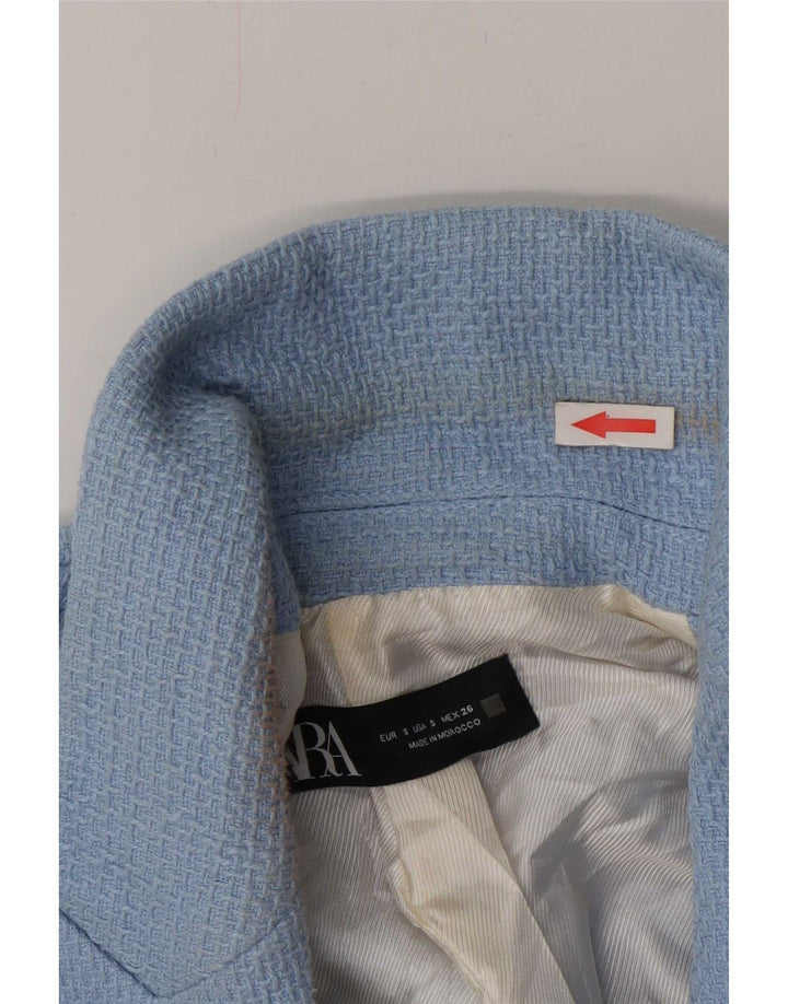 Zara Womens Open Blazer Jacket Reino Unido 10 pequeno algodão azul