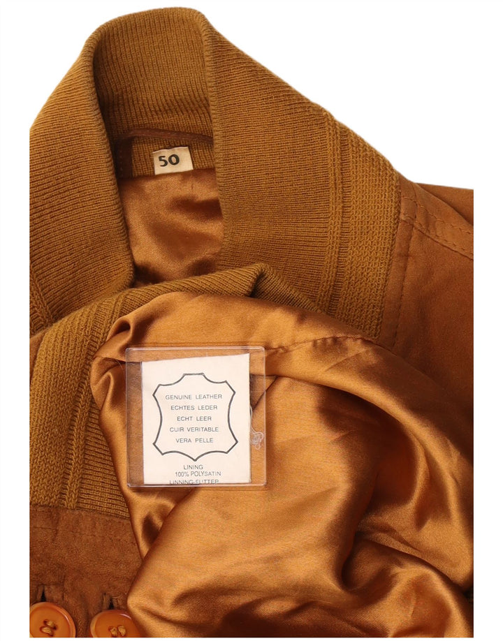 Jaqueta bomber masculina vintage de camurça IT 50 couro bege grande