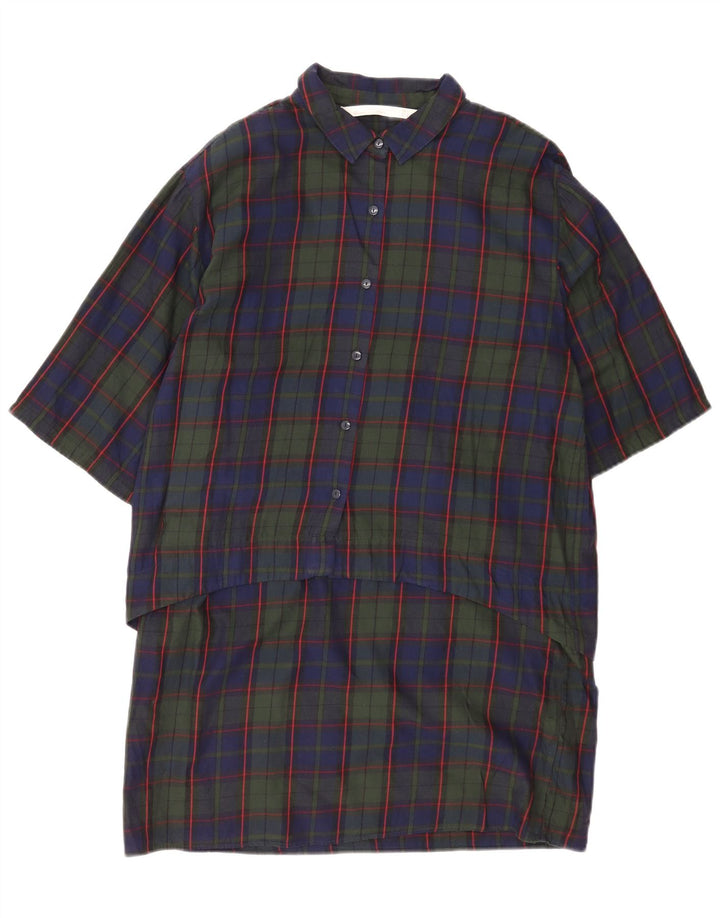 Zara Vestido feminino pulôver manga 3/4 Reino Unido 16 grande xadrez azul marinho