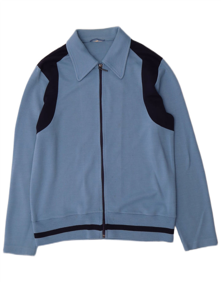 Jaqueta vintage masculina de agasalho médio azul colorblock