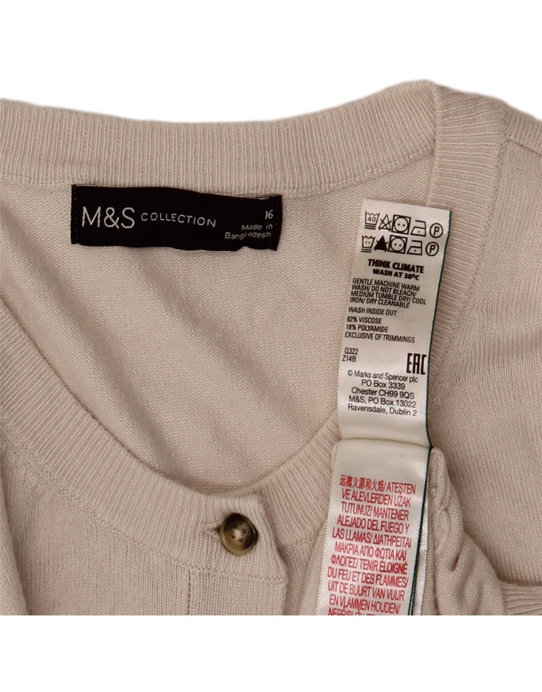 Suéter cardigã feminino Marks & Spencer Reino Unido 16 grande viscose bege