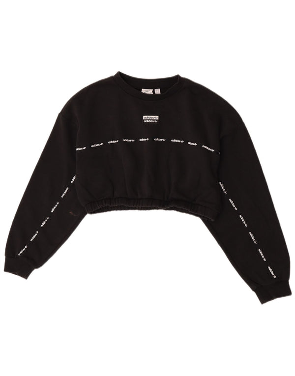 Adidas Womens Crop Graphic Sweatshirt Jumper UK 16 Large Black Cotton