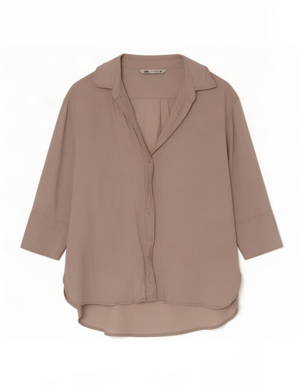 Zara Camisa feminina manga 3/4 Reino Unido 6 XS linho bege