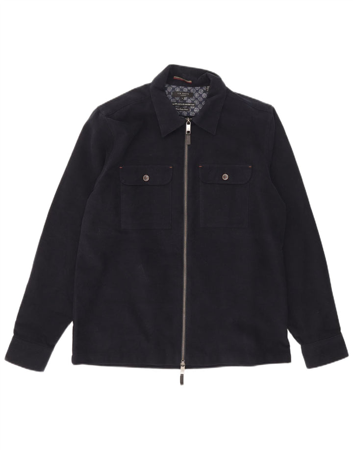 Jaqueta bomber masculina Ted Baker tamanho 4 grande algodão azul marinho