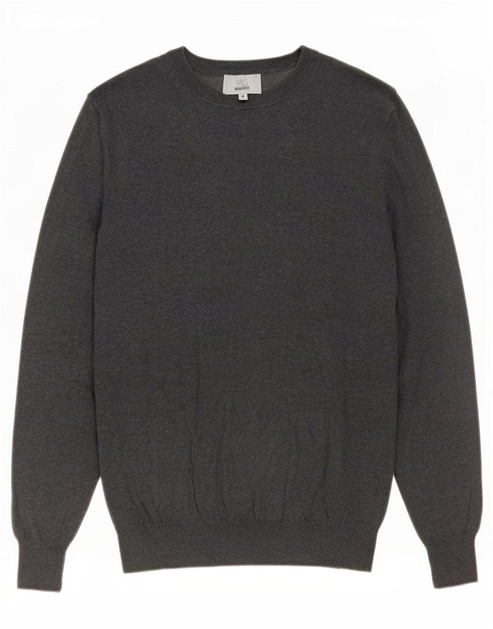 Suéter masculino Marks & Spencer com ajuste regular e gola canoa cinza médio