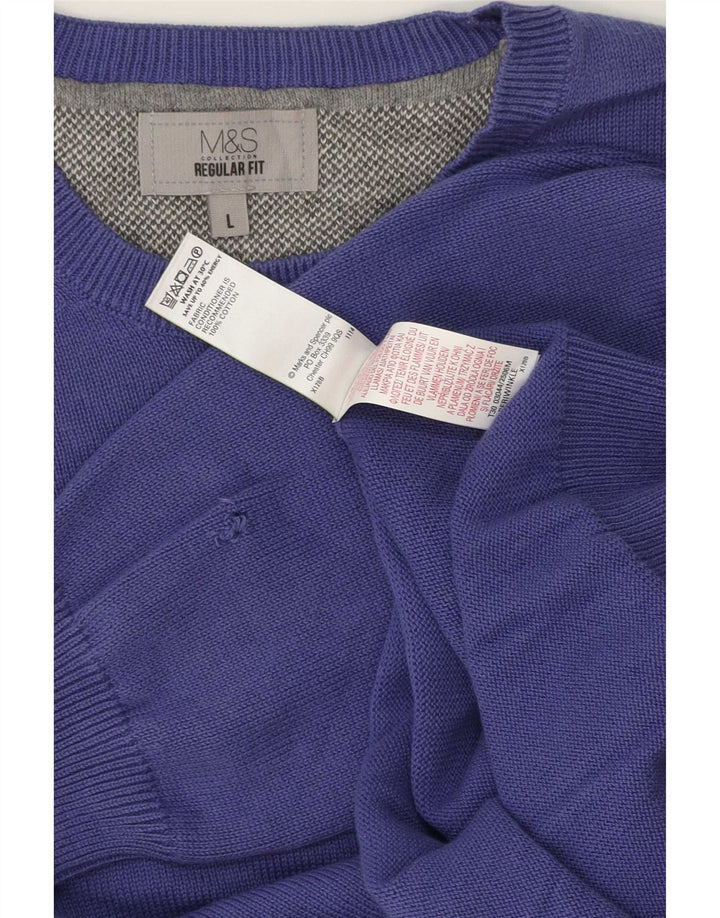 Suéter masculino Marks & Spencer com ajuste regular e gola redonda, grande roxo