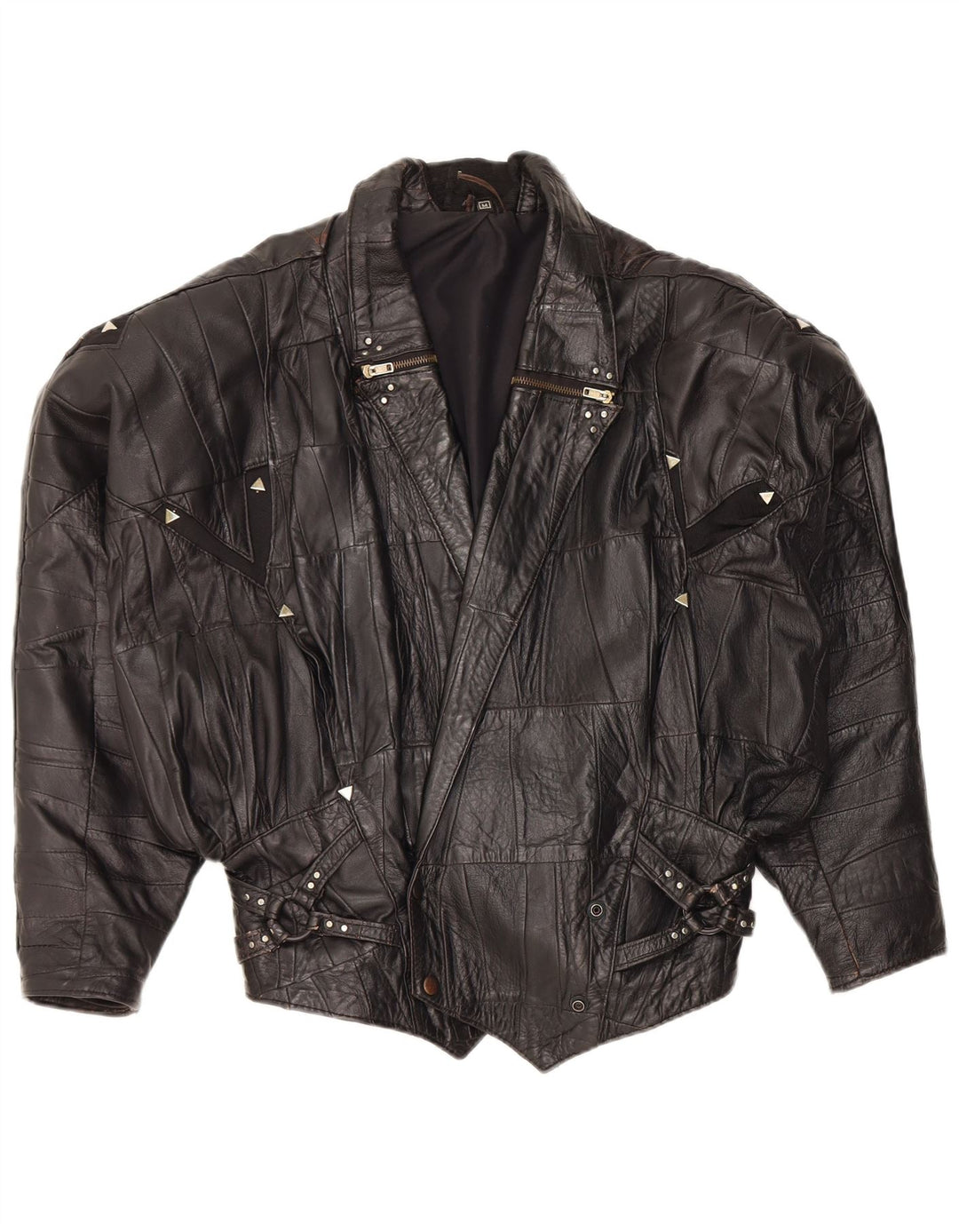 Jaqueta de couro bomber vintage feminina Reino Unido 12 couro preto médio