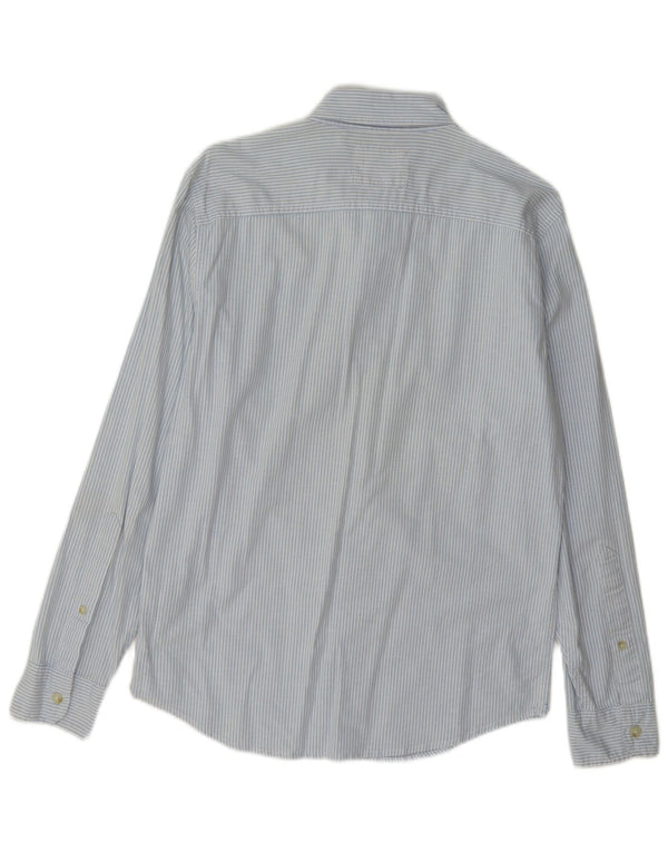 Camisa masculina Hollister pequena listrada azul de algodão
