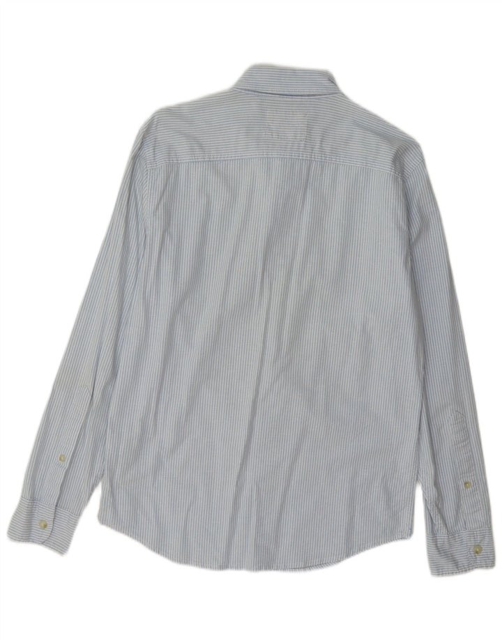 Camisa masculina Hollister pequena listrada azul de algodão