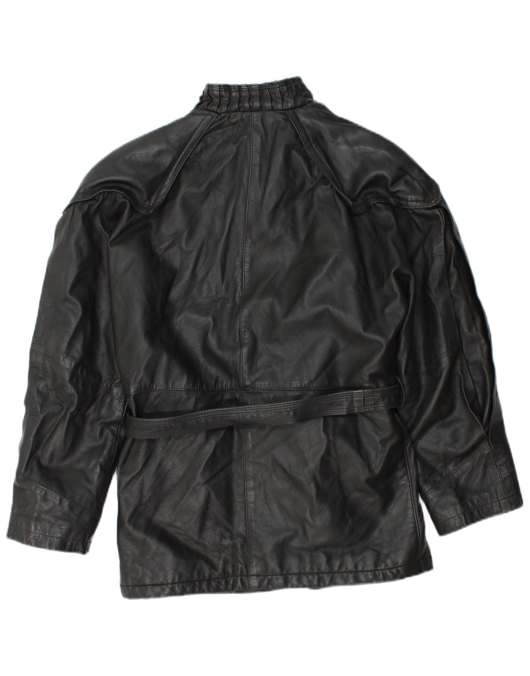 Jaqueta de couro feminina vintage UK 12 média preta