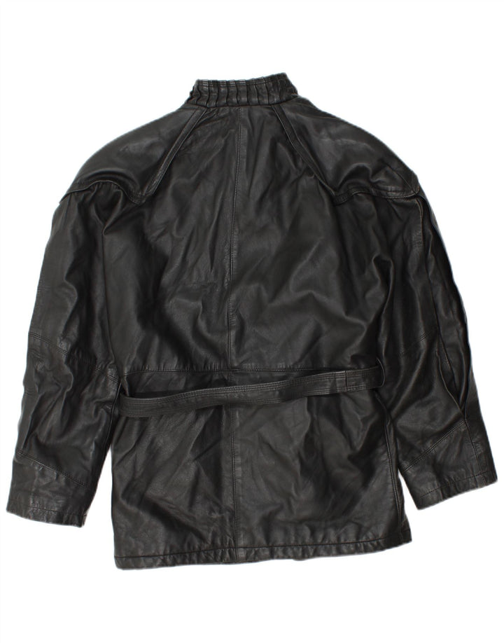 Jaqueta de couro feminina vintage UK 12 média preta