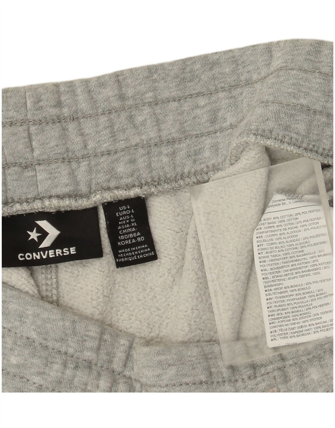 Shorts esportivos masculinos Converse grande algodão manchado cinza