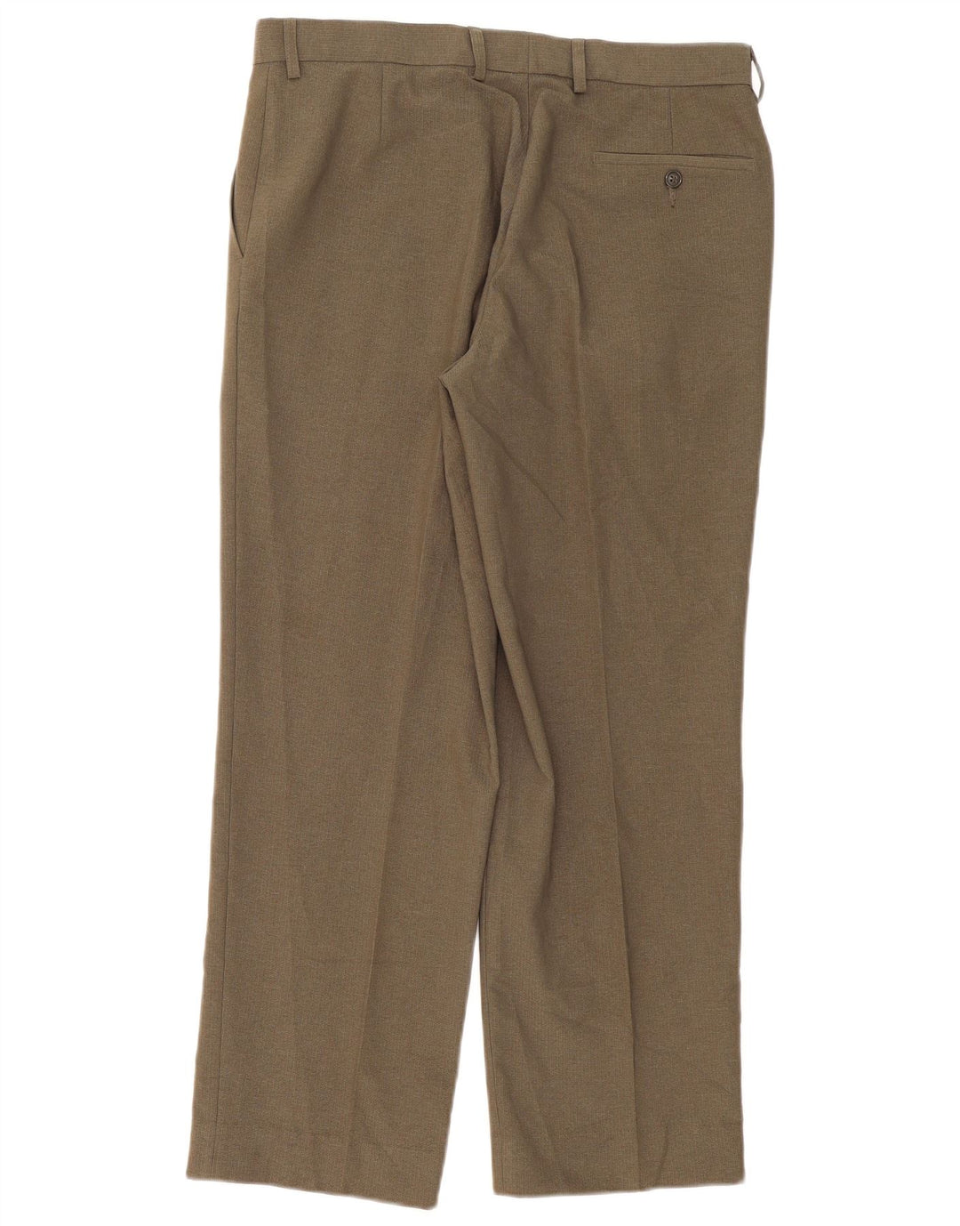 Calça masculina de terno reto Marks & Spencer W34 L31 poliéster cáqui