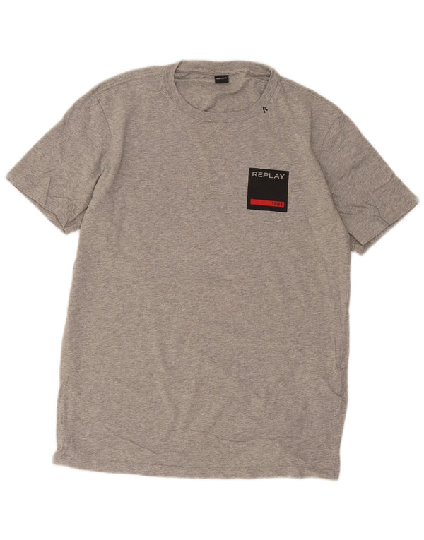 Camiseta masculina Replay grande algodão manchado cinza