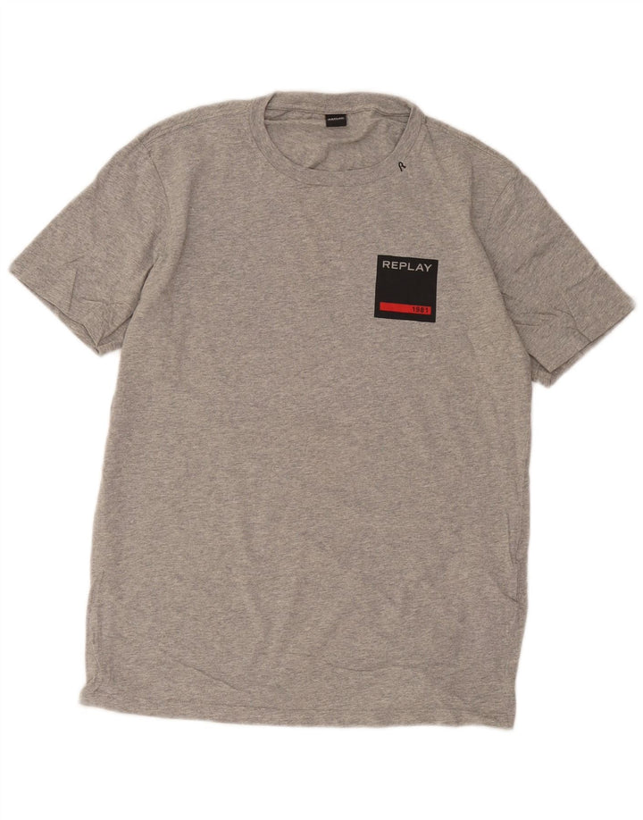 Camiseta masculina Replay grande algodão manchado cinza
