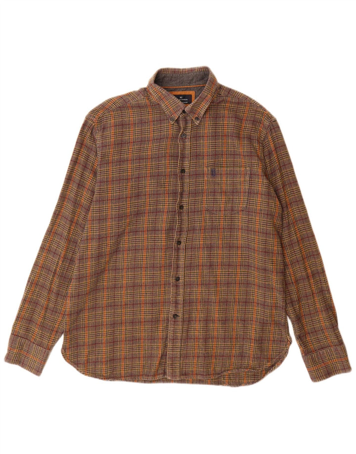 Camisa masculina de flanela Blue Harbor da Marks & Spencer grande marrom houndstooth