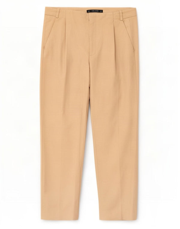 Zara Calça Chino Feminina Pegged EU 44 XL W34 L27 Algodão Bege