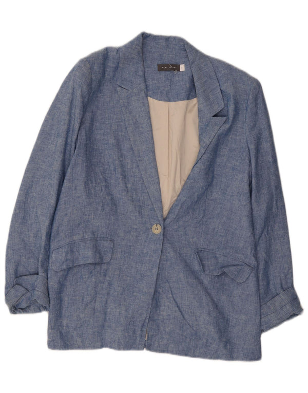 MINT VELVET Jaqueta blazer feminina de 1 botão UK 12 Linho azul médio