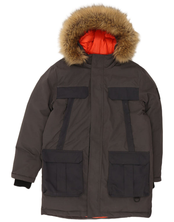 Casaco masculino Superdry com capuz solto e acolchoado Reino Unido 36 pequeno cinza nylon