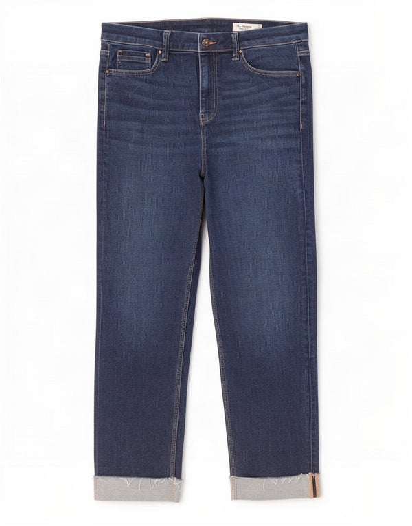 Calça jeans feminina Marks & Spencer cortada para cigarro Reino Unido 14 grande W32 L26 azul