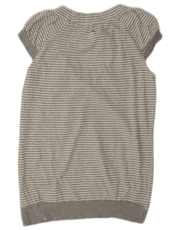 Blusa feminina gráfica Gas Top UK 14 grande algodão listrado cinza