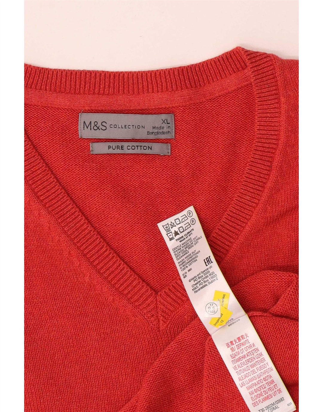 Suéter masculino Marks & Spencer com decote em V XL de algodão vermelho
