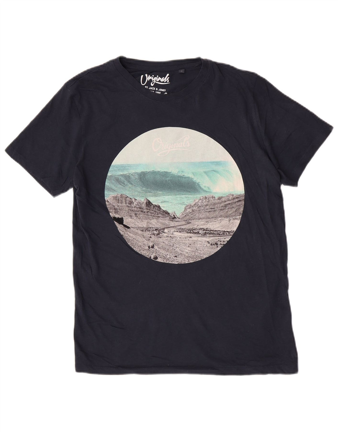 Camiseta masculina Jack & Jones Regular Graphic Top Médio Azul Marinho Natureza
