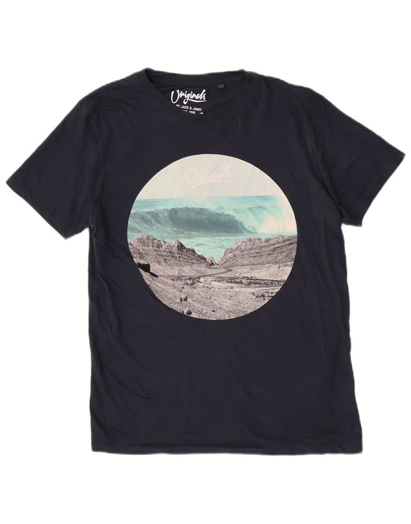 Camiseta masculina Jack & Jones Regular Graphic Top Médio Azul Marinho Natureza
