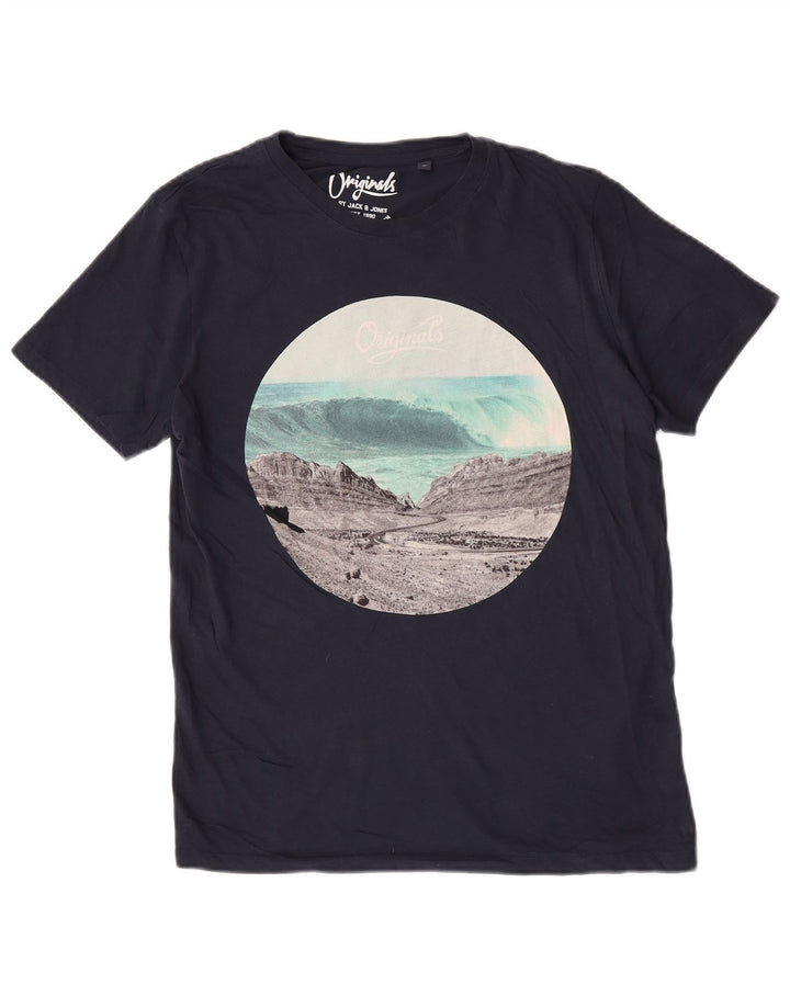 Camiseta masculina Jack & Jones Regular Graphic Top Médio Azul Marinho Natureza