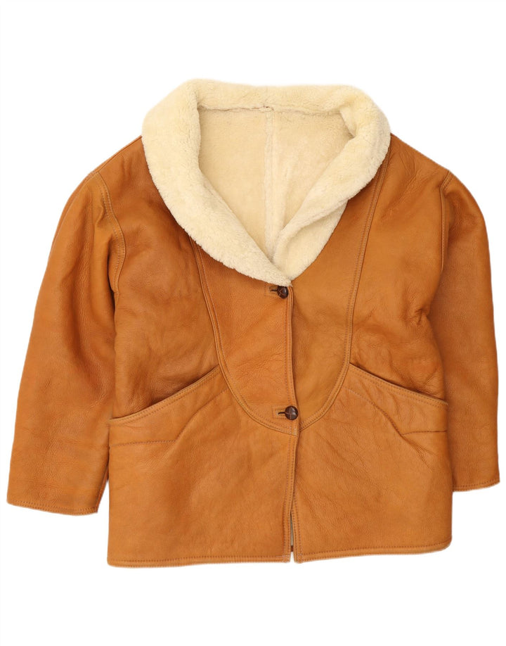 Jaqueta Shearling Feminina Vintage Reino Unido 18 XL Marrom Shearling