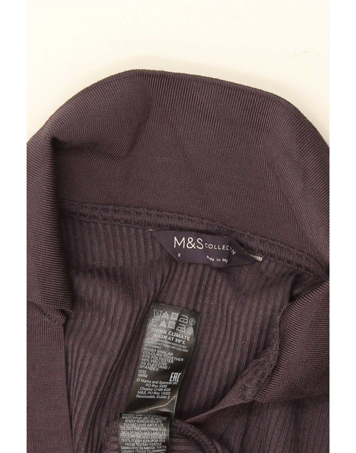 Camisa polo feminina de manga comprida Marks & Spencer Reino Unido 8 pequena cinza poliéster